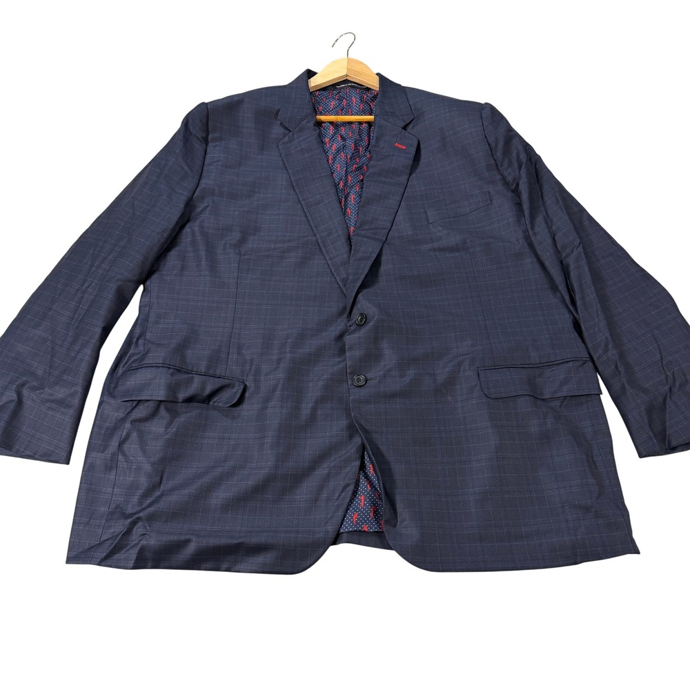 Bespoke Loro Piana Australis S150s Mens 54L Wool Blazer Navy Plaid Golf Lining